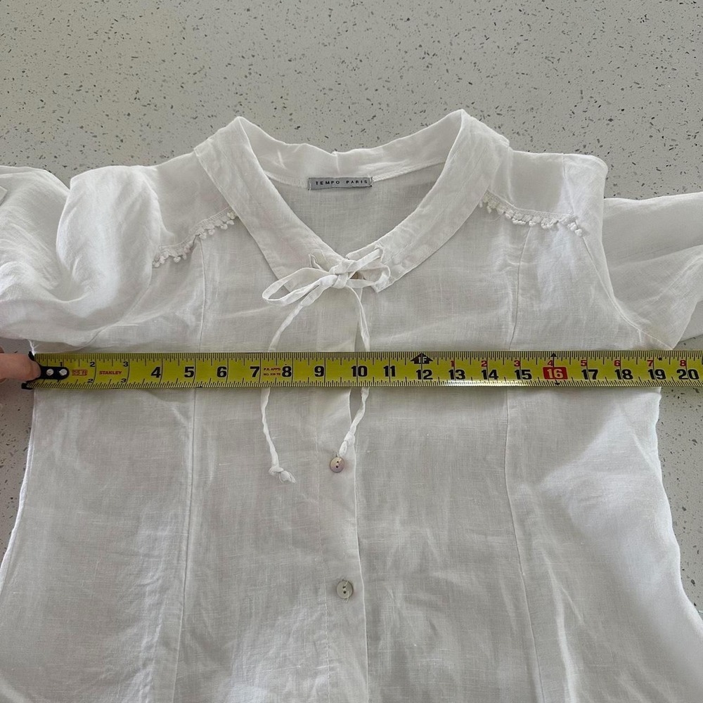 Tempo Paris White 100% Linen Lace Trim Tunic Top Boho Made in Italy S 7 - Picture 5 of 6